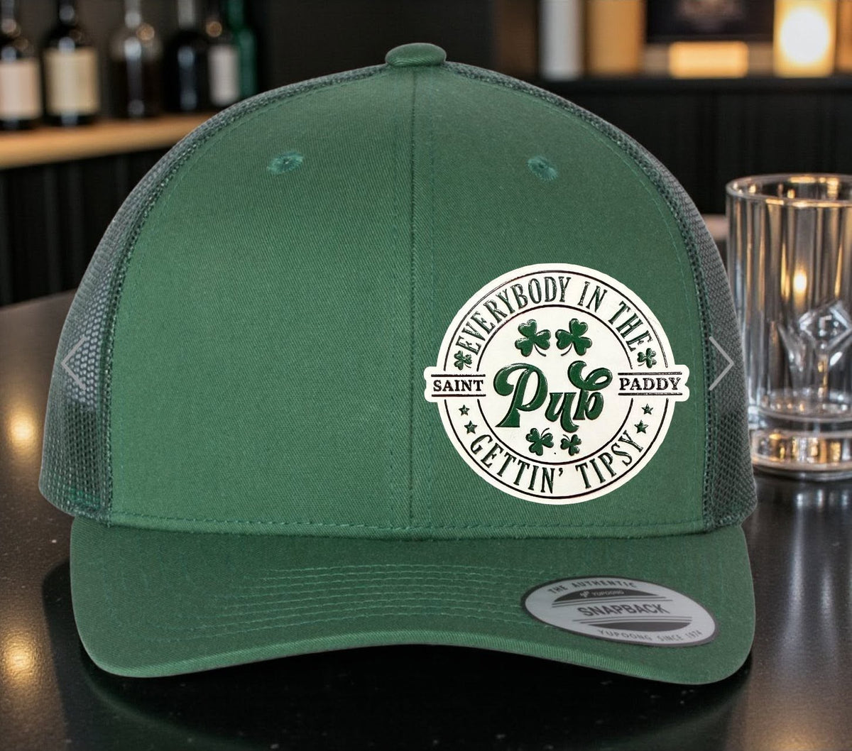🍀 EVERYBODY IN THE PUB GETTIN’ TIPSY 🍻 leather patch hat.