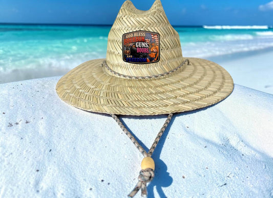 ☀️ God Bless Bourbon, Guns, Boobs &amp; Freedom Straw Sun Hat